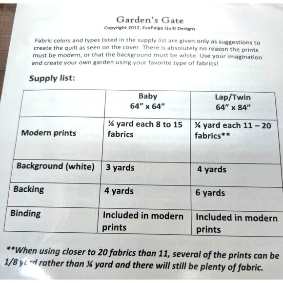 RARE "Gardens Gate" Quilt Pattern By EvaPaige Quilt Designs For Baby Or Lap/Twin - Picture 3 of 3